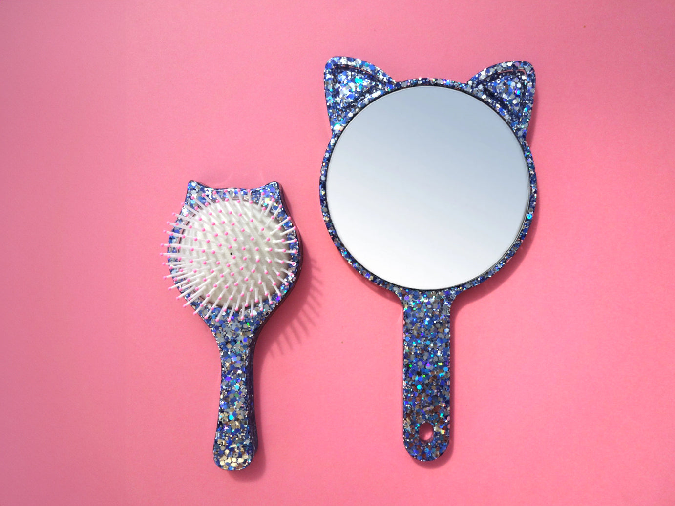 Duo Brosse & Miroir Enfant • Chat bleu frozen