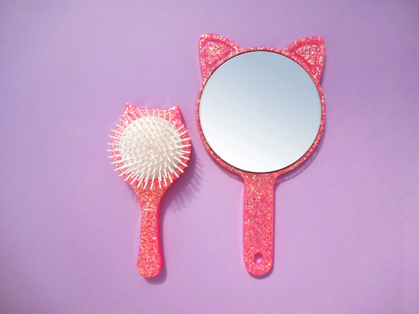 Duo Brosse & Miroir Enfant • Chat rose magie