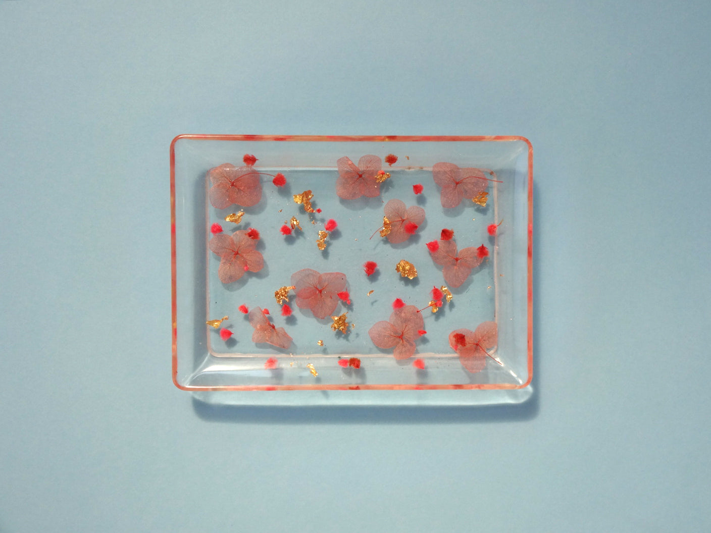 Coupelle rectangulaire • Fleurs séchées roses