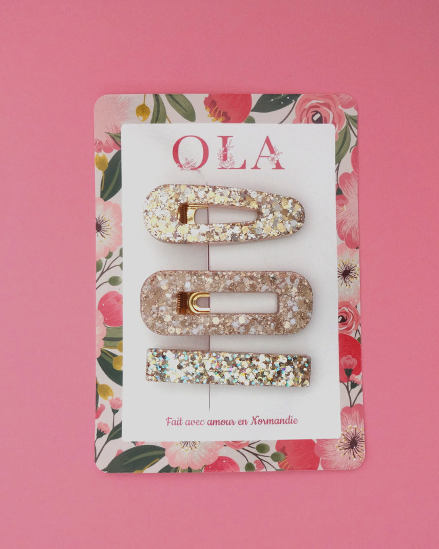 Trio grandes barrettes • Doré Hollywood