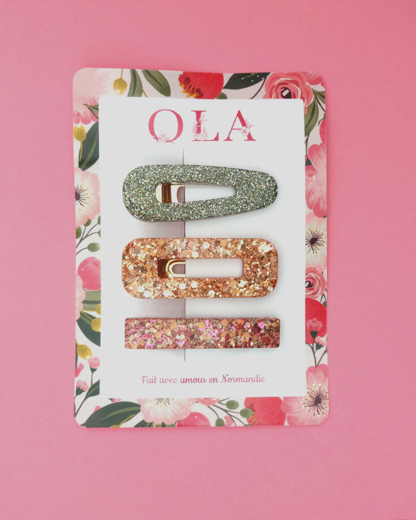 Trio grandes barrettes • Kaki cuivré