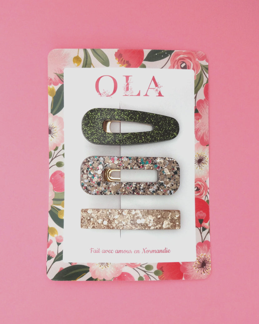 Trio grandes barrettes • Feuillage Doré