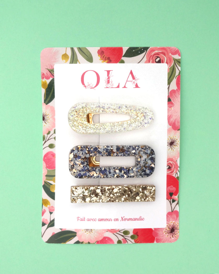 Trio grandes barrettes • Blanc glacier