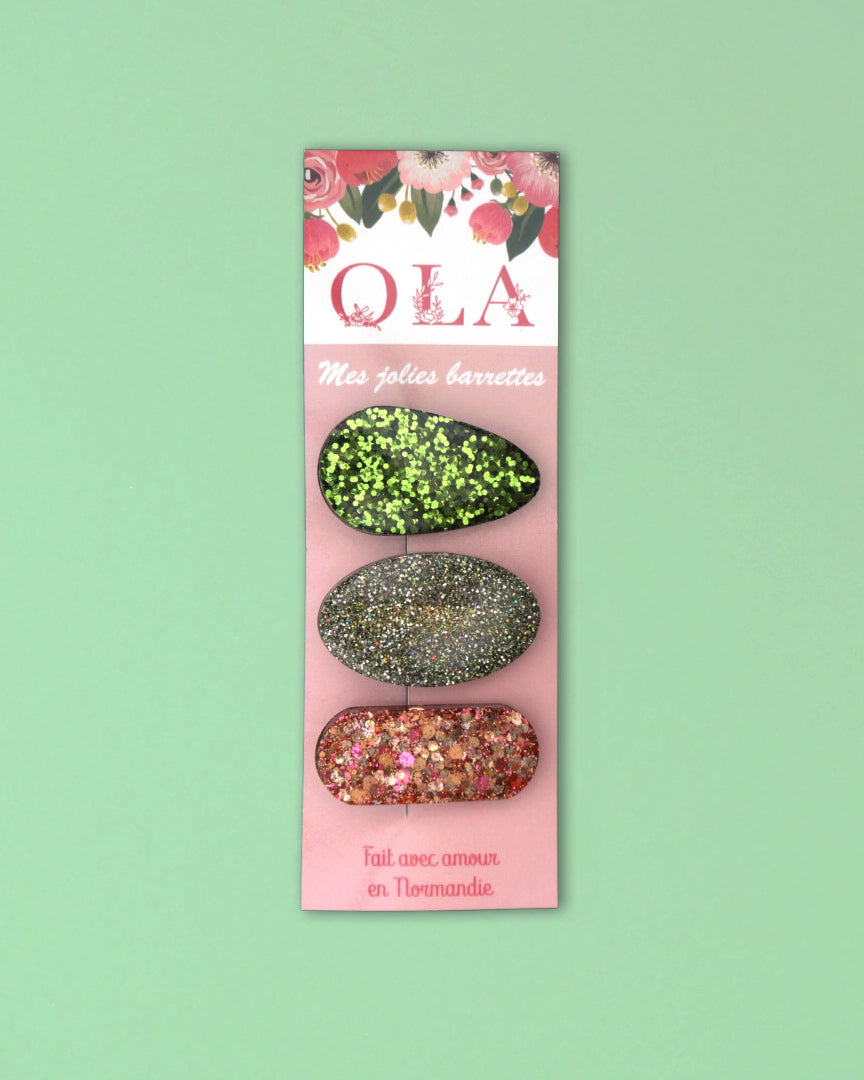 Trio petites barrettes • Classique Vert feuillage