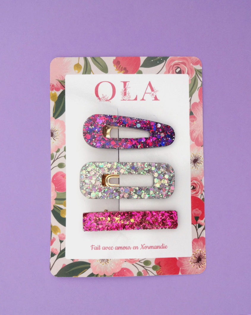 Trio grandes barrettes • Rose sirène