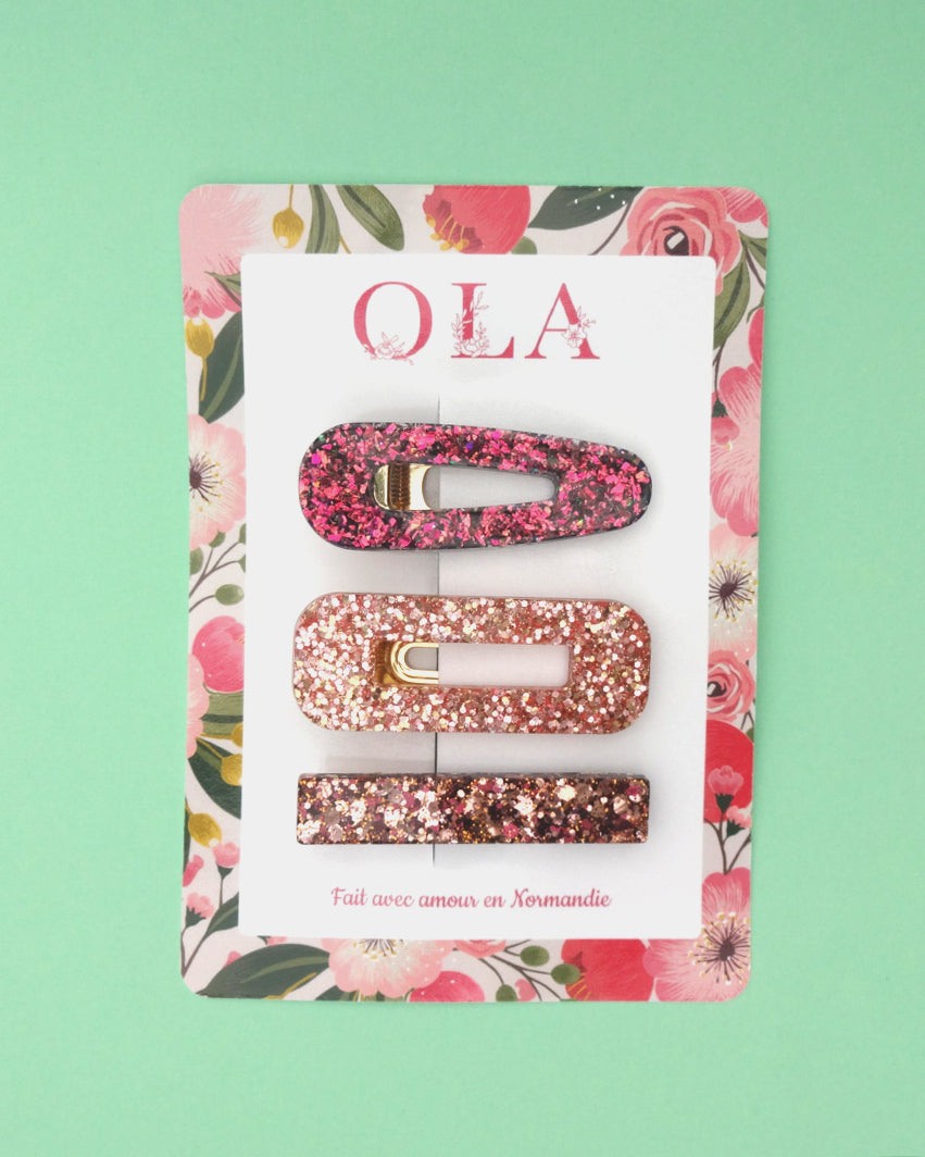 Trio grandes barrettes • Rose aube