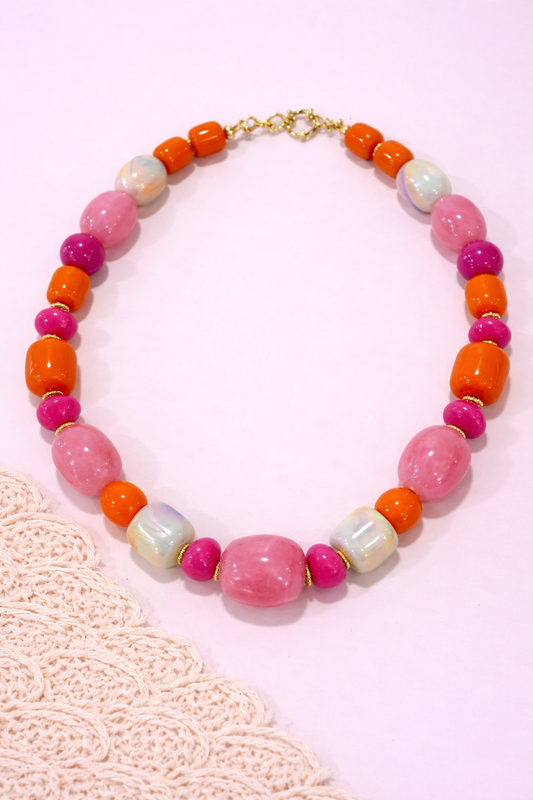 Collier Rocaille - Rose fuchsia et Orange